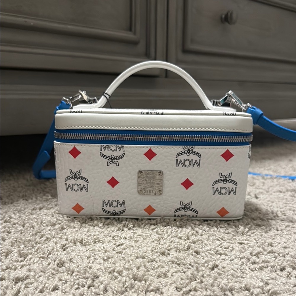 MCM White Crossbody Bag with Blue and Orange Accents